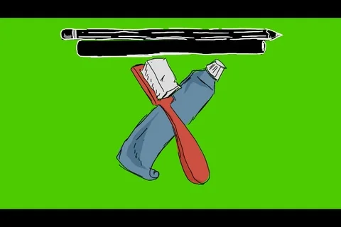 Teeth Toothpaste Toothbrush - Hand-Drawn Animation - pencil note black Stock Footage 98507044