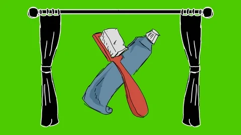 Teeth Toothpaste Toothbrush - Hand-Drawn Animation - curtains black Stock Footage 98562576