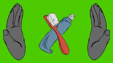 Teeth Toothpaste Toothbrush - Hand-Drawn Animation - hands black Stock Footage 98562679