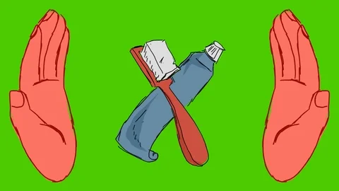 Teeth Toothpaste Toothbrush - Hand-Drawn Animation - hands red Stock Footage 98562685
