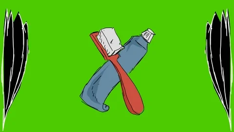 Teeth Toothpaste Toothbrush - Hand-Drawn Animation - leaves black Stock Footage 98562703