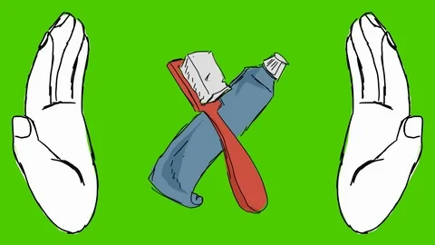 Teeth Toothpaste Toothbrush - Hand-Drawn Animation - hands white Stock Footage 98562706
