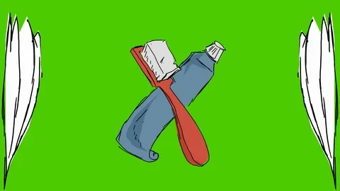 Teeth Toothpaste Toothbrush - Hand-Drawn Animation - leaves white Stock Footage 98562725