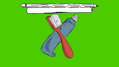 Teeth Toothpaste Toothbrush - Hand-Drawn Animation - pencil note white Stock Footage 98562733