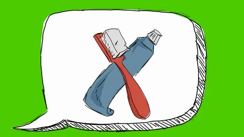Teeth Toothpaste Toothbrush - Hand-Drawn Animation - speech bubble white Stock Footage 98562791