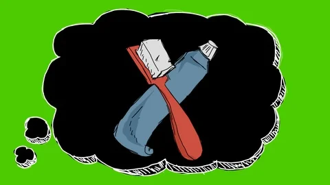 Teeth Toothpaste Toothbrush - Hand-Drawn Animation - thinking bubble black Stock Footage 98562830