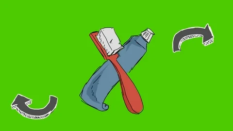 Teeth Toothpaste Toothbrush - Hand-Drawn Animation - twirling arrows grey Stock Footage 98562857