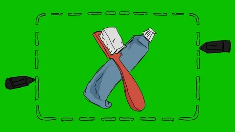 Teeth Toothpaste Toothbrush - Hand-Drawn Animation - rectangle black Stock Footage 98562996