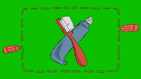Teeth Toothpaste Toothbrush - Hand-Drawn Animation - rectangle red Stock Footage 98563008