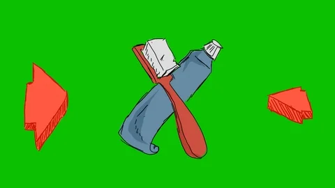 Teeth Toothpaste Toothbrush - Hand-Drawn Animation - spinning arrows red Stock Footage 98563037