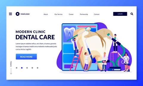 Teeth treatment care concept. Vector doctors characters illustration. Profess Stock Illustration
