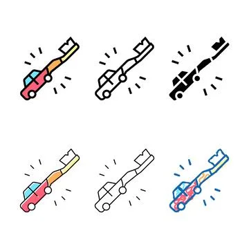 Teethbrush car shape color icon vector multipack Stock Illustration