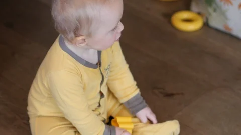 Teething. Baby with spit falling of his mouth. Stock Footage 99858540