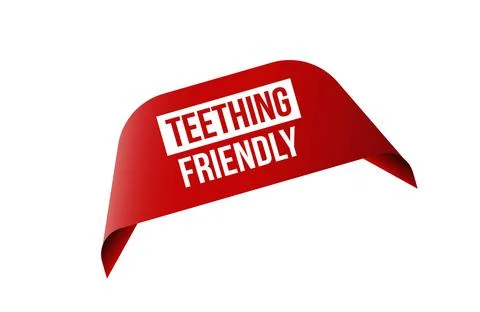 Teething friendly red ribbon label banner. Stock Illustration