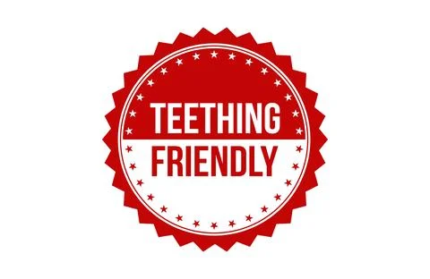 Teething friendly red ribbon label banner. Stock Illustration