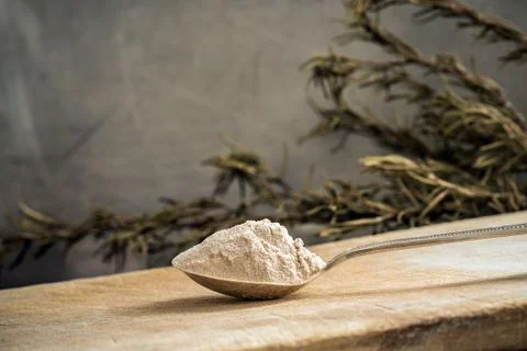 Teff flour on a spoon Stock Photos