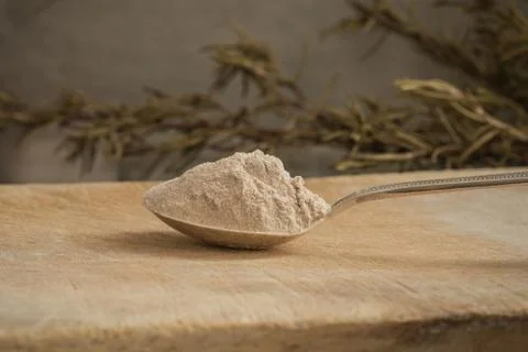 Teff flour on a spoon Stock Photos