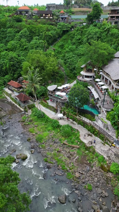 Tegenungan waterfall river general vertical shot view 스톡 동영상 240003510