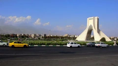 Tehran Iran Azadi square traffic landscape Stock Footage 74876823