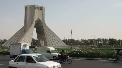 Tehran, Iran, Azadi Tower monument and traffic Video stock 33923865