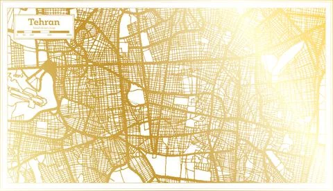 Tehran Iran City Map in Retro Style in Golden Color. Outline Map. Stock Illustration
