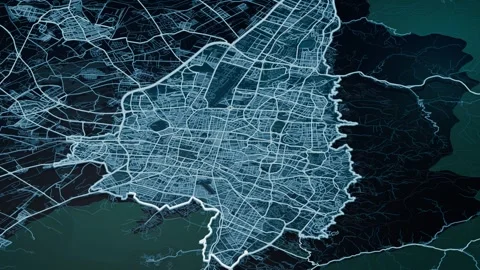 Tehran Iran Glowing Digital Map Animation 4K Video stock 336629442