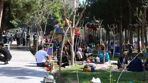 Tehran, Iran - March 27, 2018: Iranian travelers living in tents on the beach at 動画素材 106942451