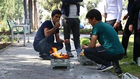 Tehran, Iran - March 27, 2018: Iranian travelers living in tents on the beach at Video stock 106942644