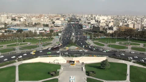 Tehran, major roundabout at Azadi Square Stock Footage 33923024