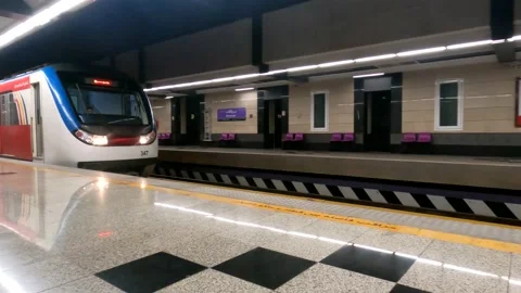 Tehran Metro Train Arriving at Underground Station Platform Iran Stock Footage 183921849