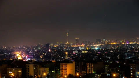 Tehran skyline Timelapse at night with lots of fireworks in the sky. Stock-Footage 134108829
