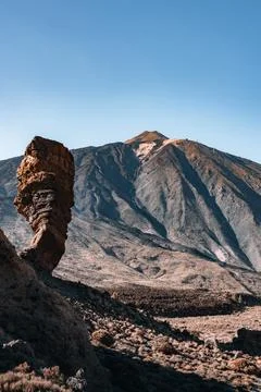 A Teide mountain with a large rock Roque Cinchado 写真素材
