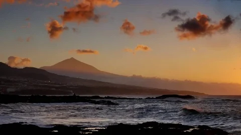 Teide view, Punta de Hidalgo, Tenerife, sunset Stock Footage 70968572