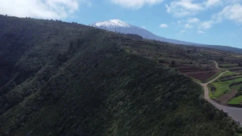 Teide Volcano Covered with Snow Drone View, Tenerife, 4K Stock Footage 171714143