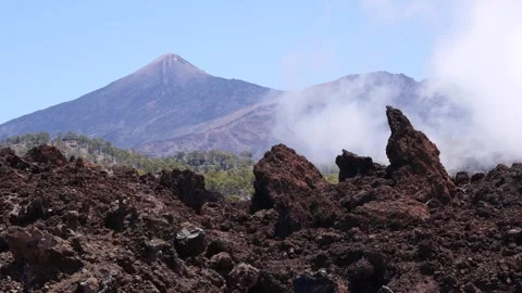 Teide Volcano Mount with volcanic landscape of lava hills on Tenerife, Canary Stock Footage 276497171