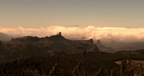Teide Volcano Over A Sea Of Clouds, Pine Trees Forest At The Forefront Vidéo 99545203