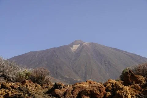 Teide volcano summit rising over volcanic landscape Stock Photos