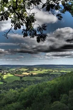 Teign Valley view with scenic fields Stock Photos