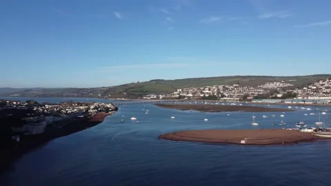 Teignmouth, Devon, England: Drone View: River Teign estuary and Teignmouth town Stock Footage 168570223