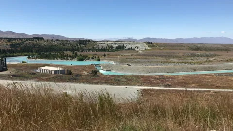 Tekapo New Zealand. Elevated view of the Tekapo Canal. Stock Footage 327801528