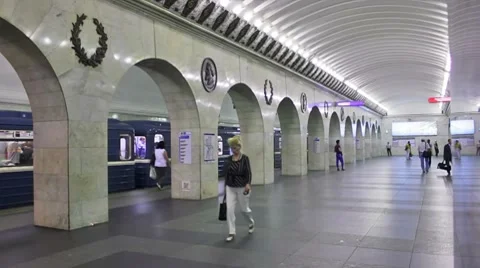 Tekhnologichesky Institut, passengers exiting, St. Petersburg, Russia Stock Footage 7902595