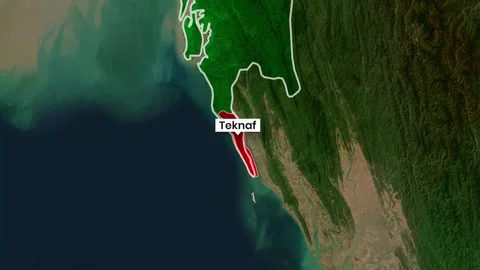 Teknaf region map animation showing geographical borders and coastlines Stock Footage 343919444