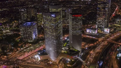 Tel Aviv aerial skyline and Azrieli center hyper-lapse video 4k Stock Footage