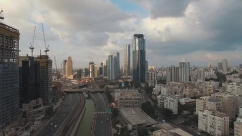 Tel Aviv Aerial View, Fly Over The Tel Aviv And Ramat Gan At Sunset 스톡 동영상 80906627