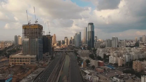Tel Aviv Aerial View, Fly Over The Tel Aviv And Ramat Gan At Sunset 스톡 동영상 80907871