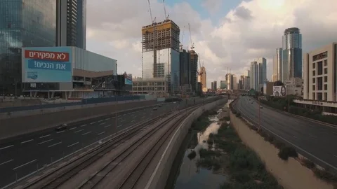 Tel Aviv Aerial View, Fly Over The Tel Aviv And Ramat Gan At Sunset 스톡 동영상 80910298