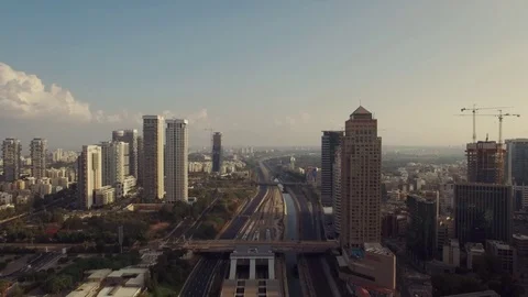 Tel Aviv Aerial View, Fly Over The Tel Aviv And Ramat Gan At Sunset 스톡 동영상 80912451