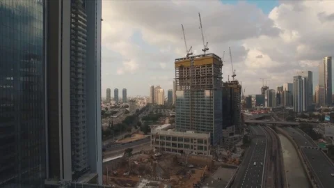 Tel Aviv Aerial View, Fly Over The Tel Aviv And Ramat Gan At Sunset 스톡 동영상 80913855