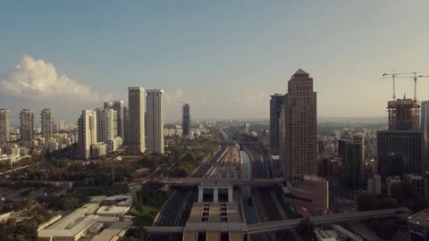 Tel Aviv Aerial View, Fly Over The Tel Aviv And Ramat Gan At Sunset 스톡 동영상 80915316