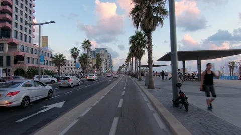 Tel Aviv beach on a bicycle Stock Footage 92820439